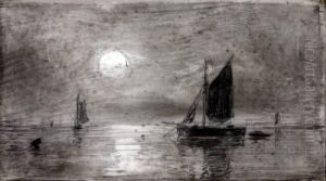 Vissersboten Op Kalm Water by Andreas Schelfhout