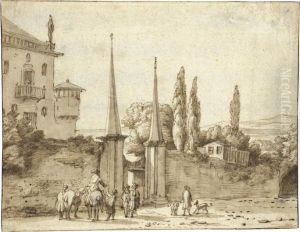 Figures Before The Gate Of A Country House by Willem Schellinks