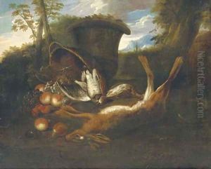 A hunting still life with a hare by Jan Weenix