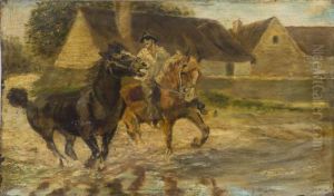 Figures On Horses by Cornelis Albertus Johannes Schermer