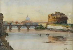 Roma, Veduta Del Tevere Con Castel Sant""angelo E San Pietro