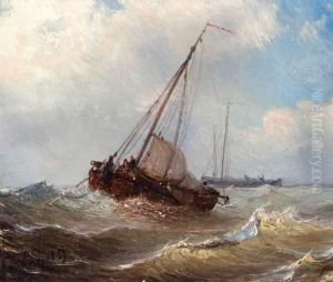 Visserboot Op Woelig Water by Petrus Paulus Schiedges