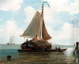 Hooischuit Op Kalm Water by Petrus Paulus Schiedges
