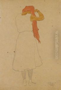 Stehende, Sich Die Langen Roten 
Haare Kammend, In Ruckenansicht (standing Woman Combing Her Long Red 
Hair, Back View)