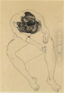 Seated Female Nude Seen From Above by Egon Schiele