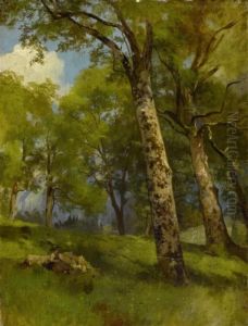 Landscape With Birches by Traugott Schiess