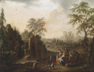 Two Southern Landscapes With Peasants by Maximilian Joseph Schinnagl