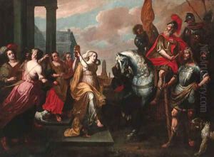 The meeting of Jepthah and his daughters by Abraham Willemsens