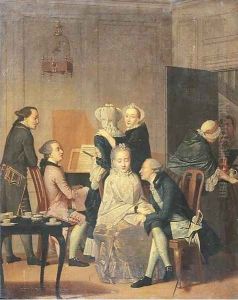 Elegant company making music in an interior by Elisabeth Geertruid Wassenbergh