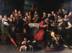 A nobleman with distinguished guests at a banquet by Jeremias van Winghen or Wingen