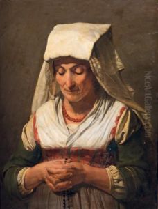 Portrait D'une Paysanne Des Abruzzes En Priere