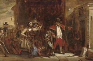 The town beadle arresting a group of players