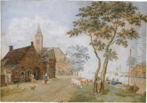 A Village By A Wide River by Hermanus Petrus Schouten