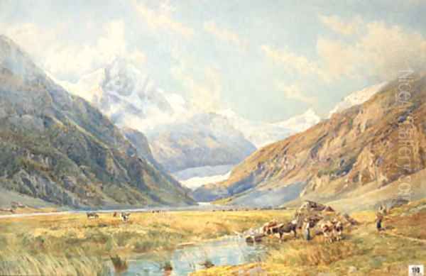 Figures and Cattle in an Alpine Meadow, Zinal - view 1