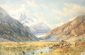 Figures and Cattle in an Alpine Meadow, Zinal by Charles Jones Way