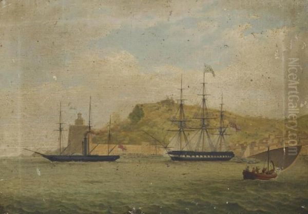 H.m.s. 
Salamander 
 Off La Torre De Hercules At The Entrance To The Harbour Of La Coruna - view 1