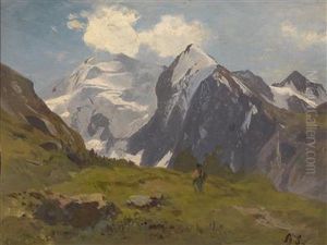 "mountains Near Gurgl In The Otztal / Tyrol" According To Old Label On The Reverse by Anton Schrodl