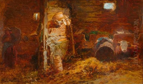 In A Stall With Cows And Maidservant - view 1