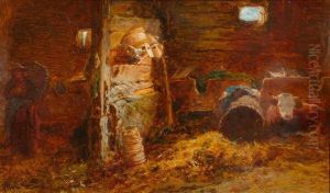 In A Stall With Cows And Maidservant
