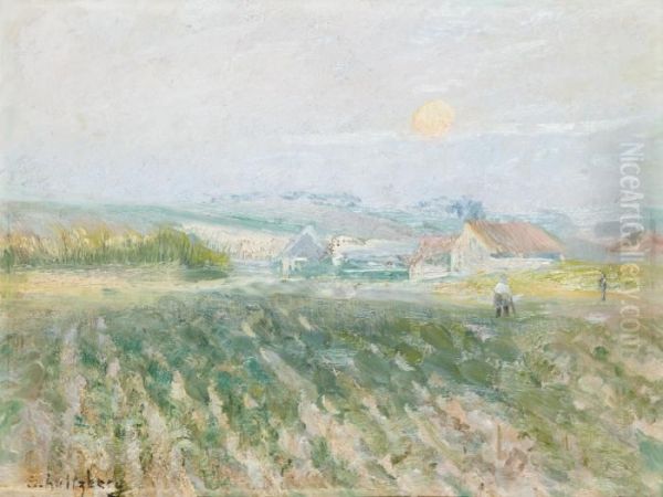 Franskt Landskap Med Bondgard Och Figurer - view 1