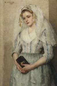 Bruidje Uit Oud-beijerland; Portrait Of A Girl In Costume by Therese Schwartze