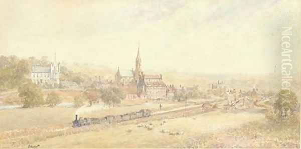 A steam engine pulling loaded wagons through the industrial North - view 1