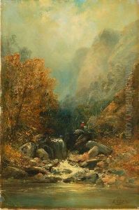 Frau Mit Kind Am Gebirgsbach by Ludwig Sckell