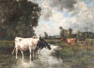 Cows watering by Louis-Francois-Victor Wateline