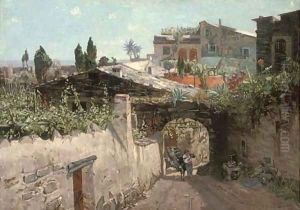 A man with his donkey leaving a southern Italian town by Manuel Wielandt