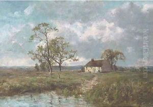 A cottage by a pond on the edge of the moors by Jose Weiss