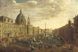 The Piazza Navona, Rome, flooded by Caspar Andriaans Van Wittel