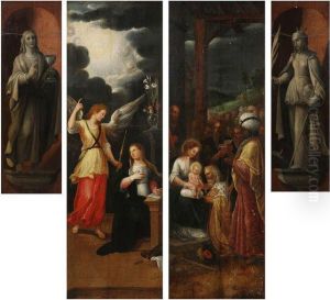 Retabelpanelen Met Enerzijds Een
Annunciatie Met Op Verso Johannes De Doper In Grisaille En Anderzijds
Een Aanbidding Der Wijzen Met Op Verso Heilige Catharina by Gerard Seghers