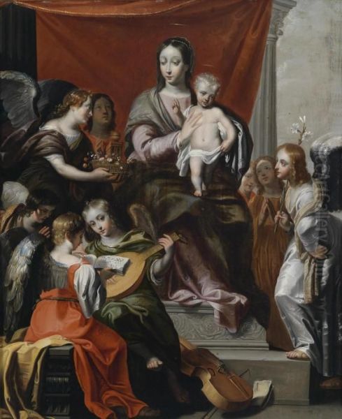 The Madonna Enthroned With Child And Angelsmaking Music by Gerard Seghers