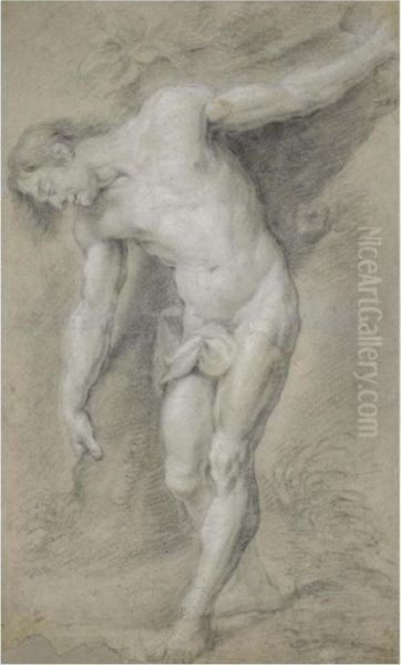 Study Of A Male Nude Posed As Saint Sebastian Against A Tree - view 1