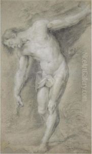 Study Of A Male Nude Posed As Saint Sebastian Against A Tree