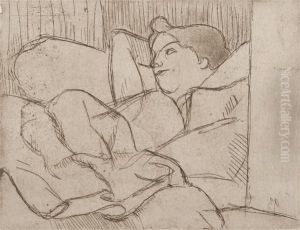 Jeune Femmme Couchee - Nu Allonge - Nu Au Chignon - Le Petit Paysage by Armand Seguin