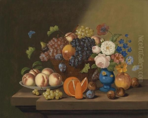 Circle Still Life With Fruit And Flowers - view 1
