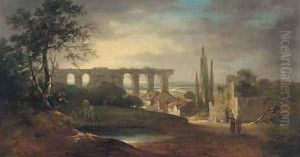 Figures in an Italianate landscape by Richard Wilson