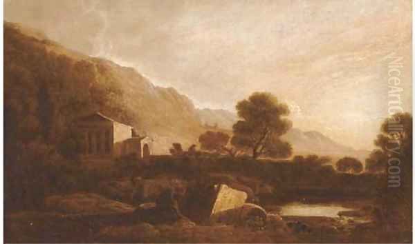 A temple in an Italianate landscape - view 1