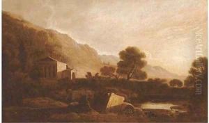 A temple in an Italianate landscape by Richard Wilson