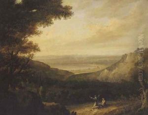 Saint Francis preaching in a landscape, a bay beyond