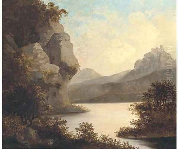 View of a lake, with a castle beyond - view 1