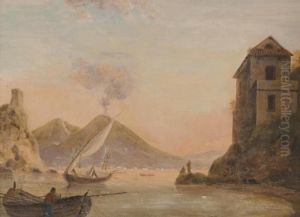 A Xebec Anchored Off The Neapolitan Coast With Vesuvius Erupting Beyond