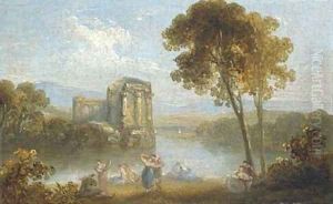 Figures resting in an Italianate landscape; and Figures dancing by a ruined temple and a lake