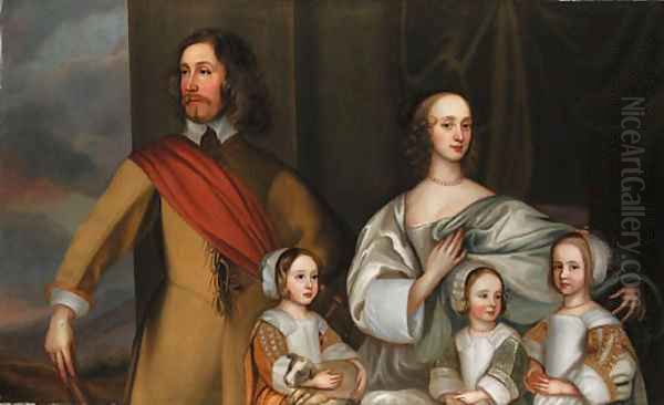 Group portrait of Alexander Popham of Littlecote, Wiltshire, with his wife, Letitia Carre, and three daughters, Essex, Letitia and Anne, by a window w - view 1