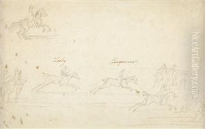 Match Between Duke Of Bolton's
Brown Colt 'looby' And Lord Weymouth's 'conqueror' On 6th October, 1735
At Newmarket, 4 Miles, 300 Guineas by James Seymour