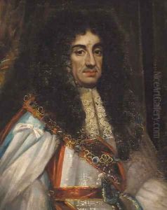 Portrait of Charles II (1630-1685), half-length, in Garter robes by John Michael Wright