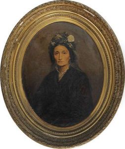 Portret Van Een Oudere Dame Met Witte Roos In Het Haar by Eugene Siberdt