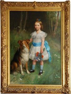 Bambina Con Cane Collie E Mazzo Di Fiori by Eugene Siberdt