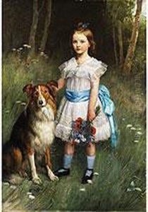 Portrait Eines Kleinen Madchens Mit Hund by Eugene Siberdt